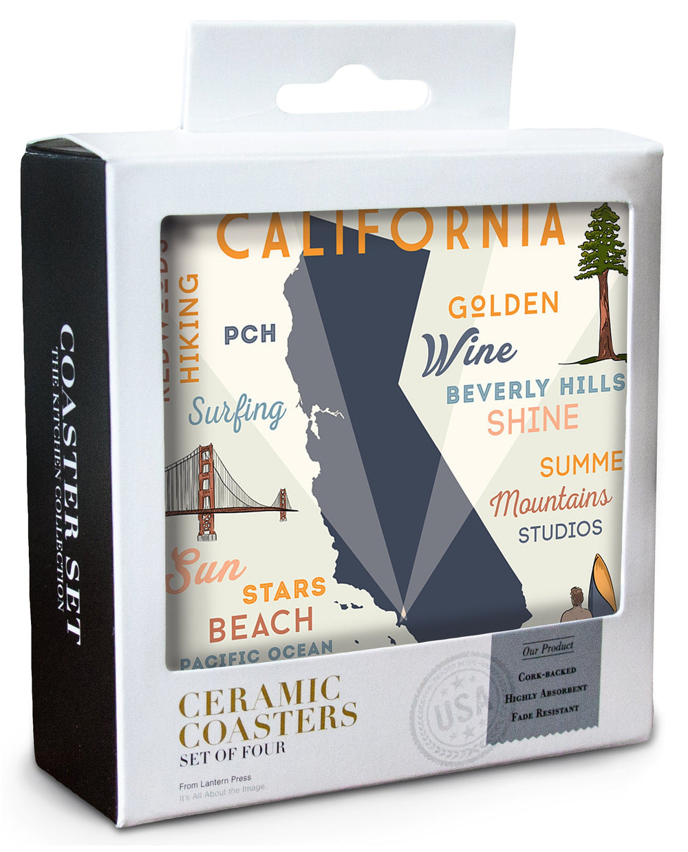 California, Typography & Icons, Lantern Press Artwork, Coaster Set Coasters Lantern Press 