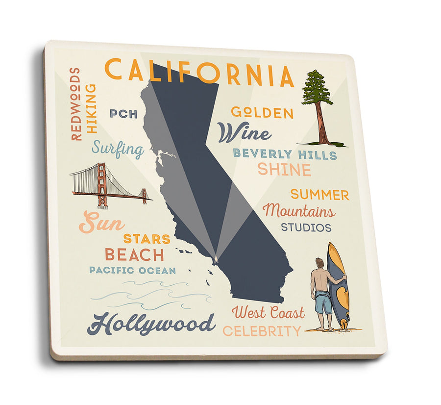 California, Typography & Icons, Lantern Press Artwork, Coaster Set Coasters Lantern Press 