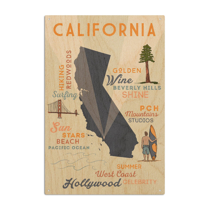 California, Typography & Icons, Lantern Press Artwork, Wood Signs and Postcards Wood Lantern Press 10 x 15 Wood Sign 