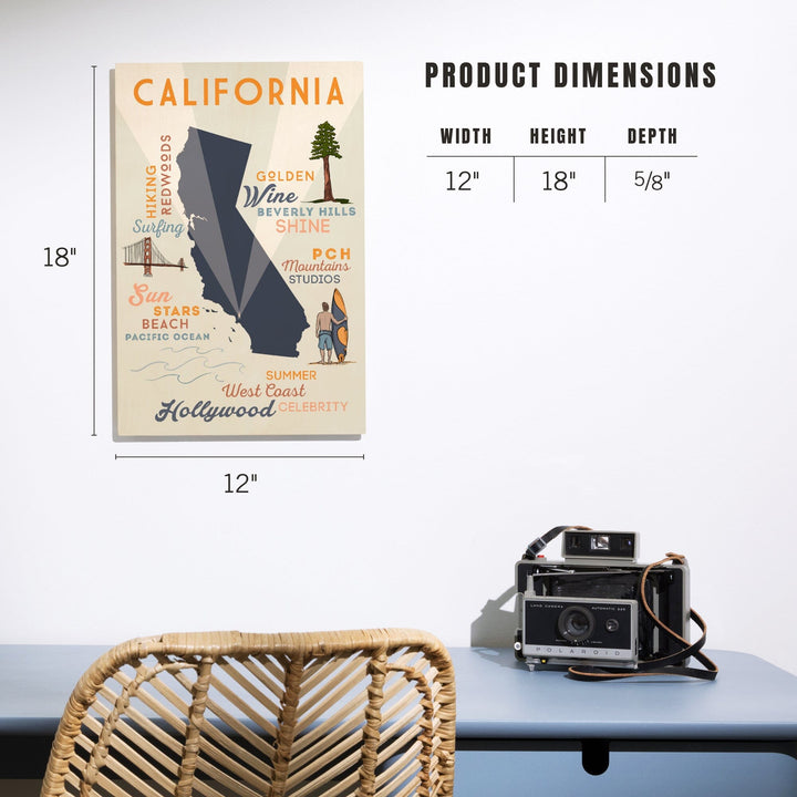 California, Typography & Icons, Lantern Press Artwork, Wood Signs and Postcards Wood Lantern Press 