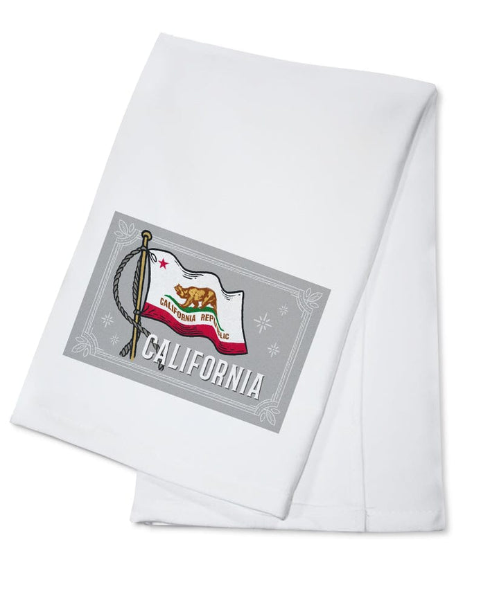 California Waving State Flag, Organic Cotton Kitchen Tea Towels - Lantern Press