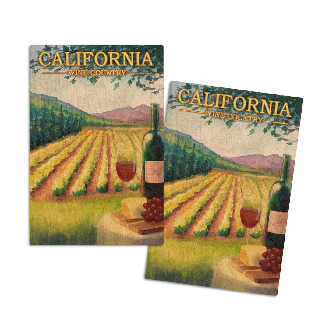 California, Wine Country, Lantern Press Artwork, Wood Signs and Postcards Wood Lantern Press 4x6 Wood Postcard Set 