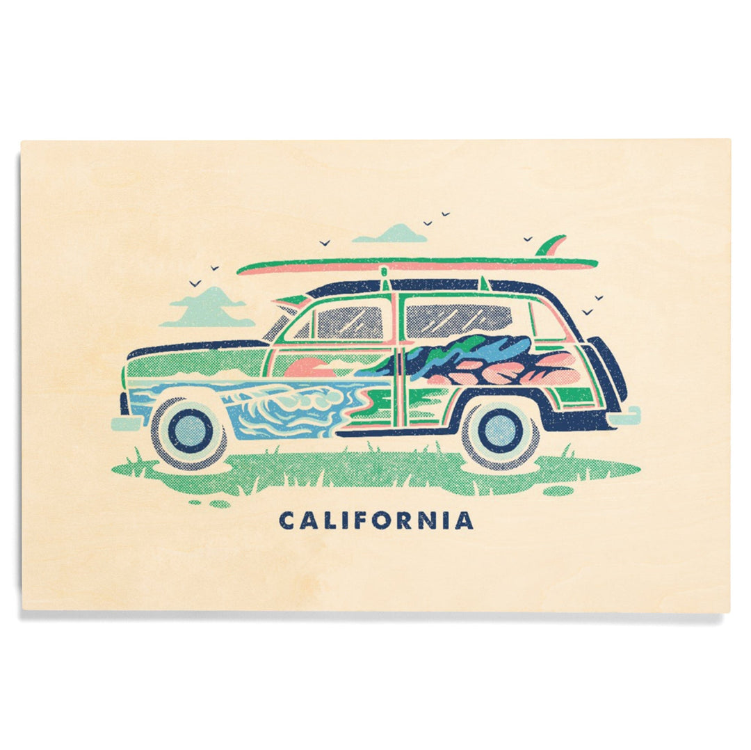 California, Woody sans Palm Tree, Distressed Vector, Lantern Press Artwork, Wood Signs and Postcards Wood Lantern Press 