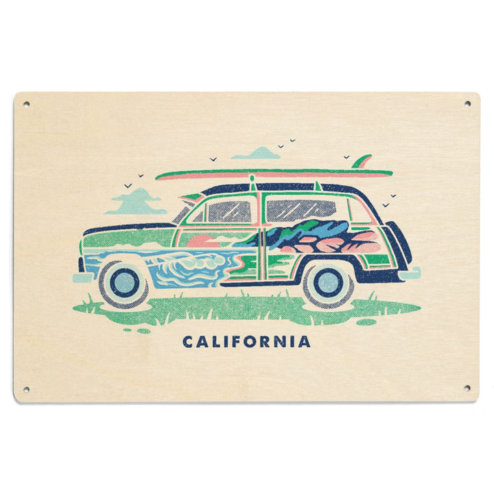 California, Woody sans Palm Tree, Distressed Vector, Lantern Press Artwork, Wood Signs and Postcards Wood Lantern Press 