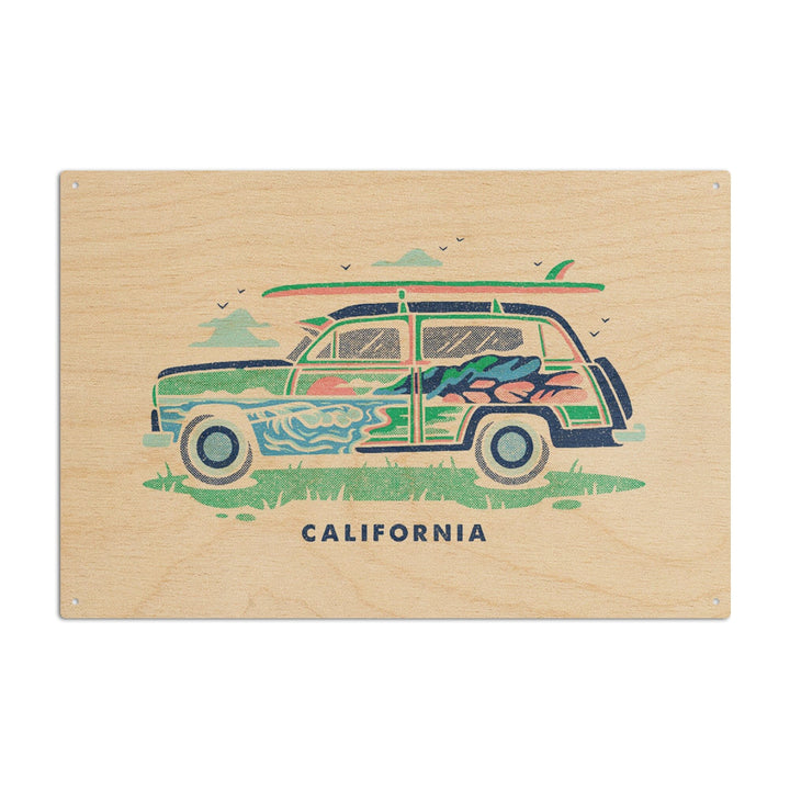 California, Woody sans Palm Tree, Distressed Vector, Lantern Press Artwork, Wood Signs and Postcards Wood Lantern Press 6x9 Wood Sign 