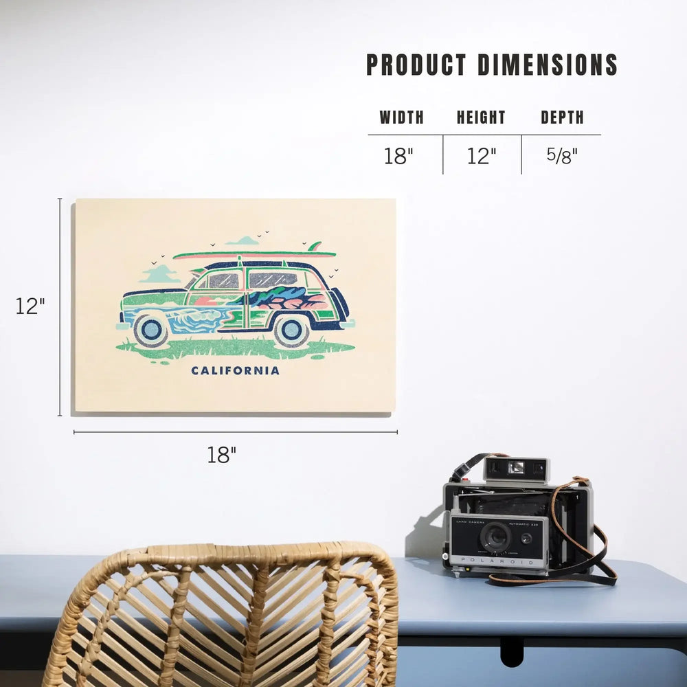 California, Woody sans Palm Tree, Distressed Vector, Lantern Press Artwork, Wood Signs and Postcards - Lantern Press