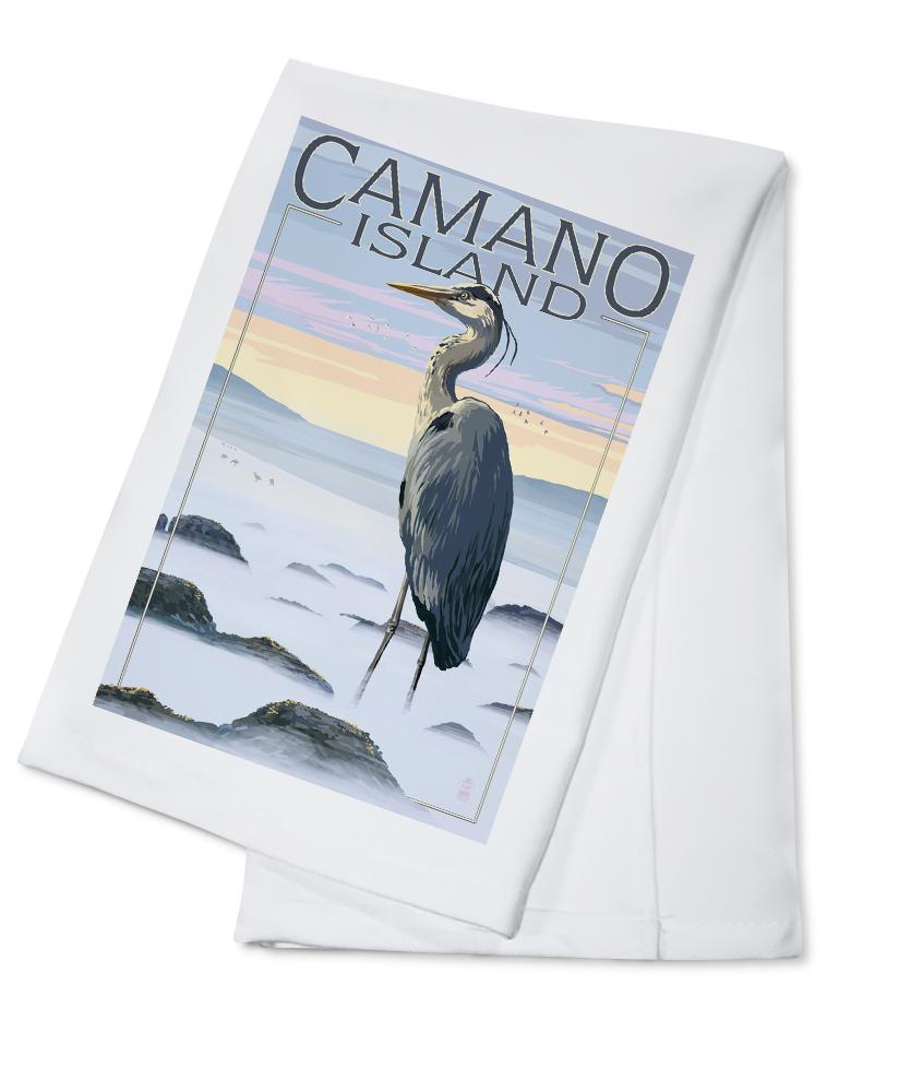Camano Island, Washington, Blue Heron & Fog, Lantern Press Artwork, Towels and Aprons Kitchen Lantern Press Cotton Towel 