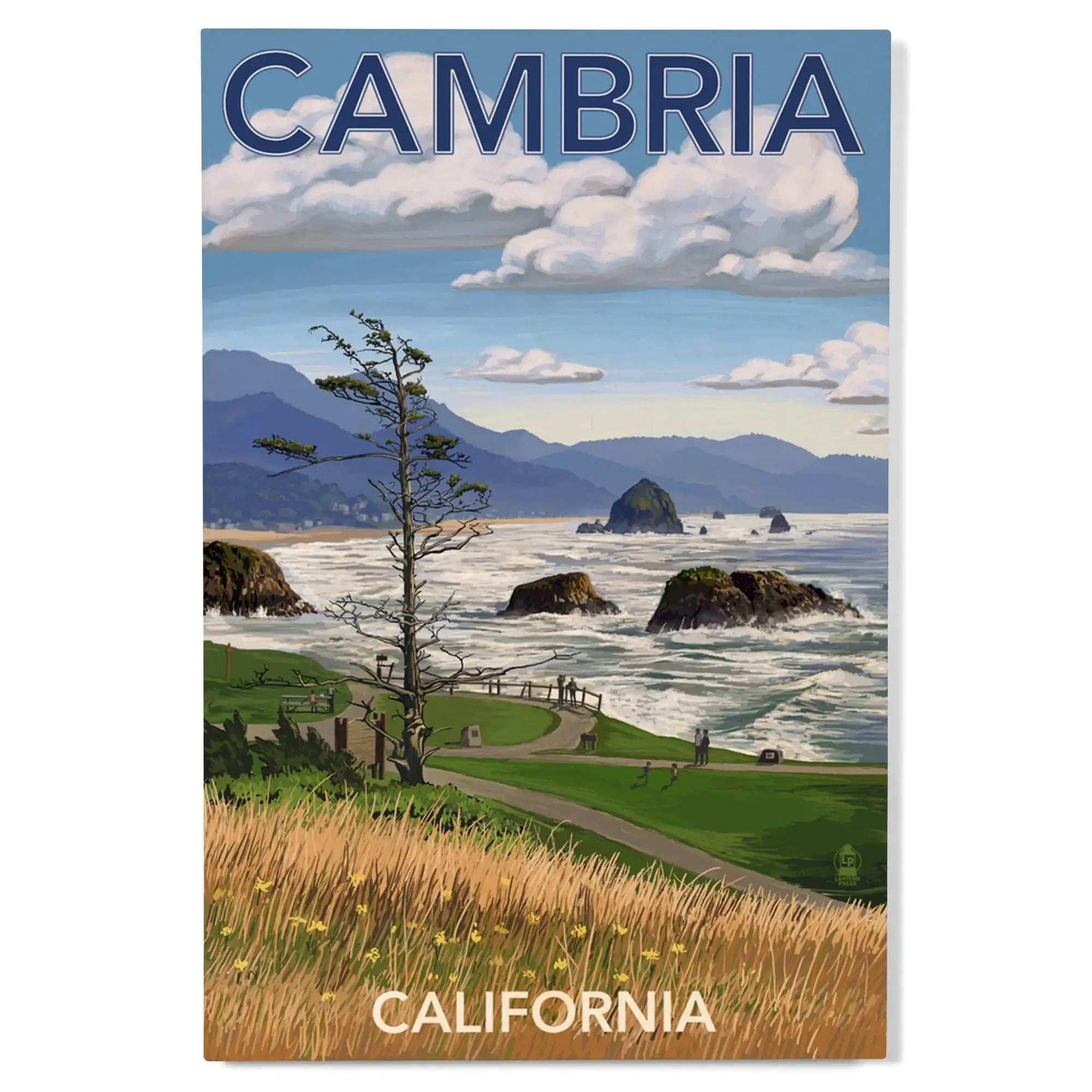 Cambria, California, Rocky Coastline, Lantern Press Artwork, Wood Sign