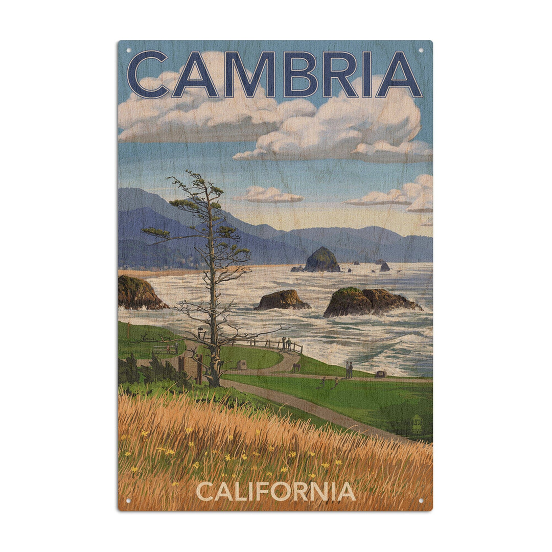 Cambria, California, Rocky Coastline, Lantern Press Artwork, Wood Signs and Postcards Wood Lantern Press 6x9 Wood Sign 