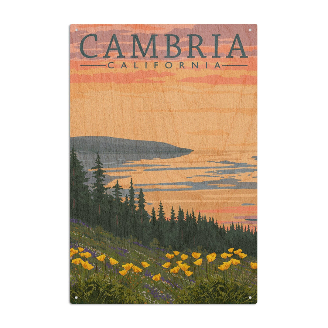 Cambria, California, Spring Flowers, Poppies, Lantern Press Artwork, Wood Signs and Postcards Wood Lantern Press 10 x 15 Wood Sign 
