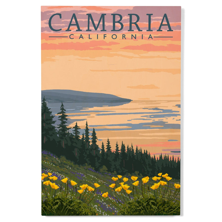 Cambria, California, Spring Flowers, Poppies, Lantern Press Artwork, Wood Signs and Postcards Wood Lantern Press 