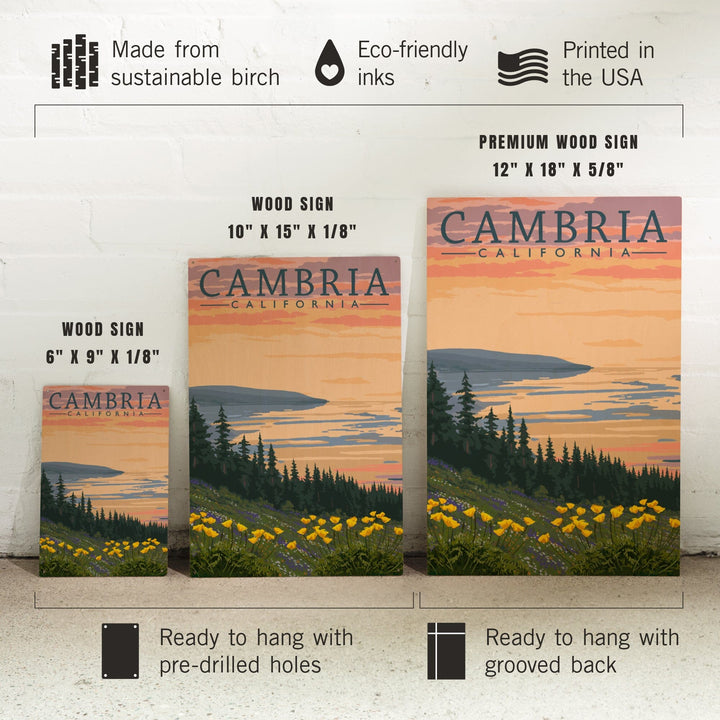 Cambria, California, Spring Flowers, Poppies, Lantern Press Artwork, Wood Signs and Postcards Wood Lantern Press 