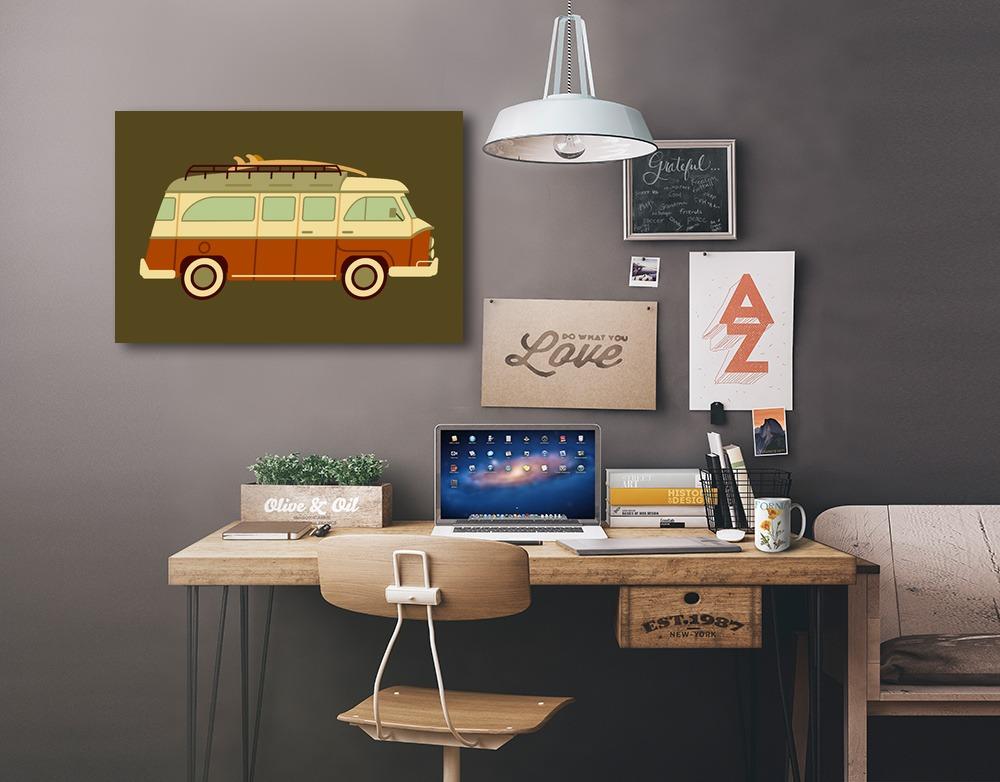 Camper Van with Surfboard, Geometric, Lantern Press Artwork, Stretched Canvas Canvas Lantern Press 