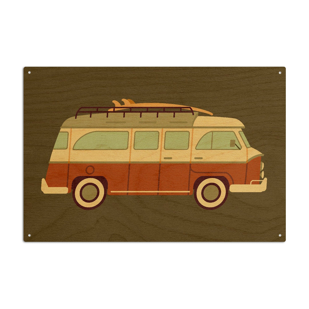 Camper Van with Surfboard, Geometric, Lantern Press Artwork, Wood Signs and Postcards Wood Lantern Press 10 x 15 Wood Sign 