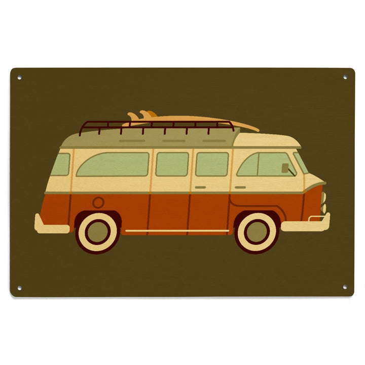 Camper Van with Surfboard, Geometric, Lantern Press Artwork, Wood Signs and Postcards Wood Lantern Press 