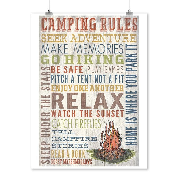 Camping Rules, Home Is Where You Park It, Rustic Typography, Lantern Press Artwork, Art Prints and Metal Signs Art Lantern Press 