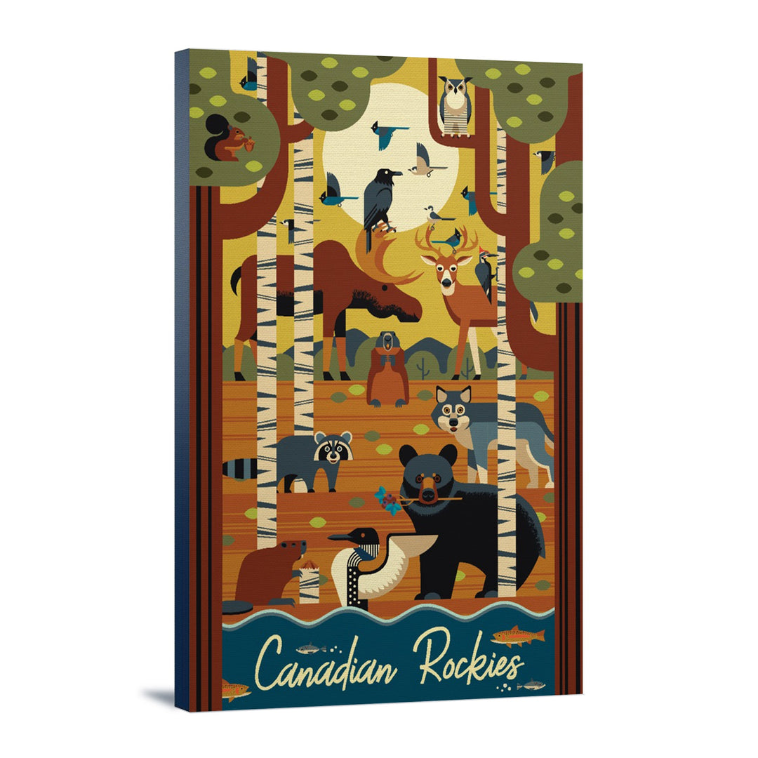 Canada, Forest Animals, Geometric, Lantern Press Artwork, Stretched Canvas Canvas Lantern Press 12x18 Stretched Canvas 