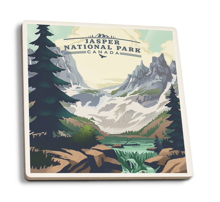 Canada, Jasper National Park, Lake, Lithograph Coasters Lantern Press 