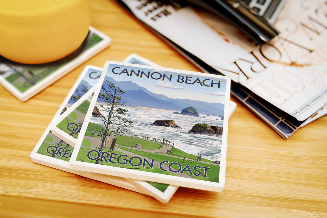 Cannon Beach, Oregon, Oregon Coast View, Lantern Press Artwork, Coaster Set Coasters Lantern Press 