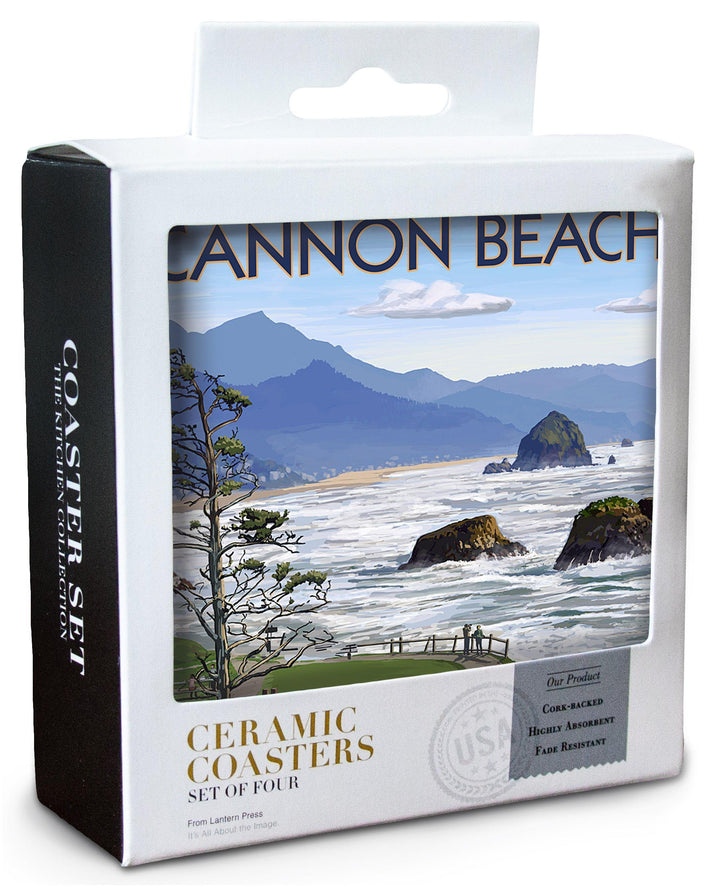 Cannon Beach, Oregon, Oregon Coast View, Lantern Press Artwork, Coaster Set Coasters Lantern Press 