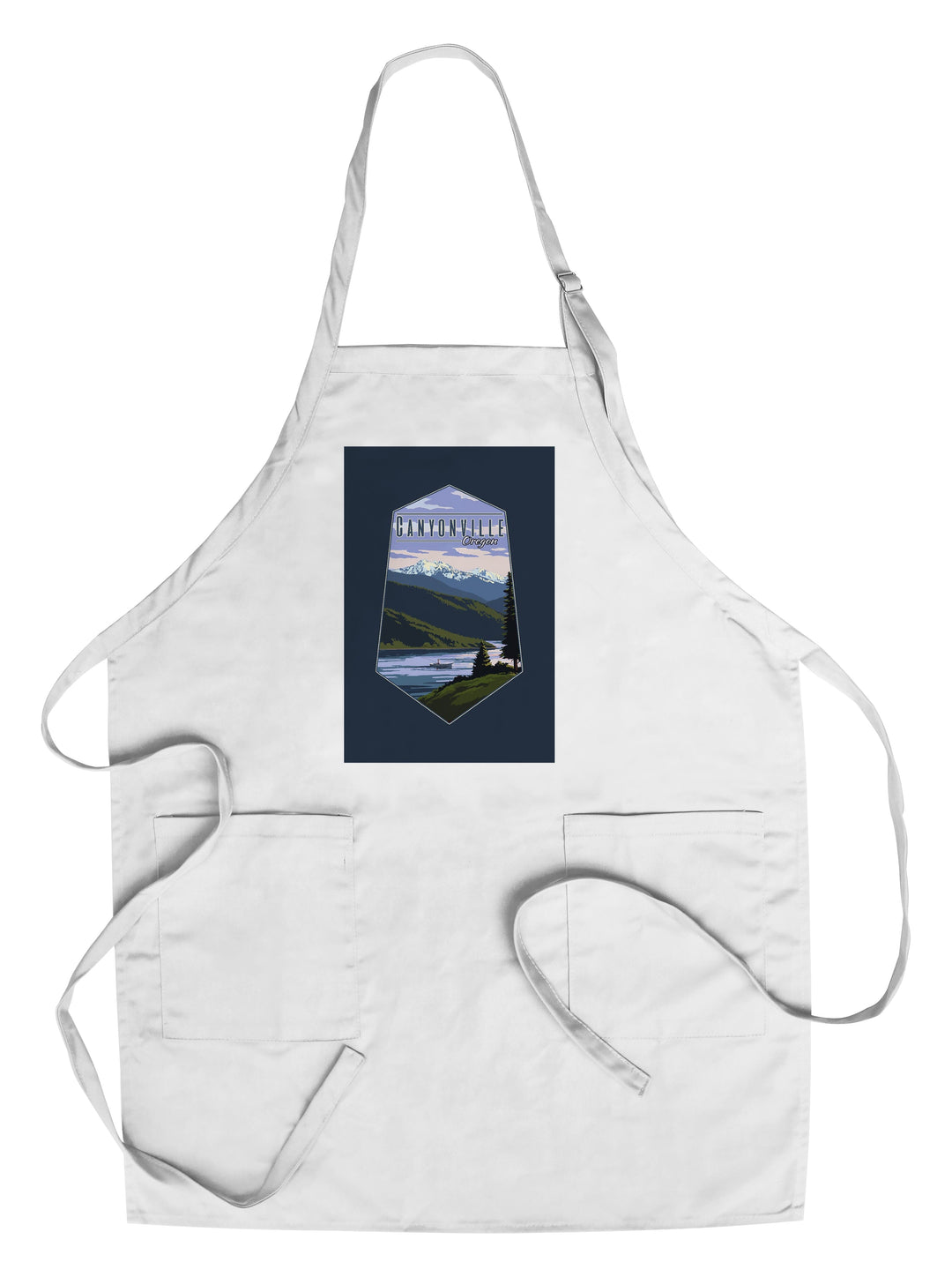 Canyonville, Oregon, Fisherman & Mountains, Contour, Lantern Press Artwork Kitchen Lantern Press Chef's Apron 