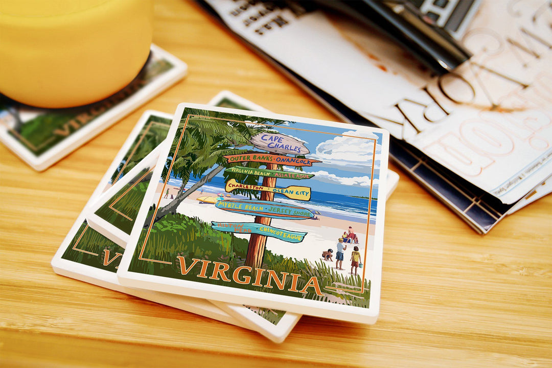 Cape Charles, Virginia, Destination Signpost, Lantern Press Poster, Coaster Set Coasters Lantern Press 