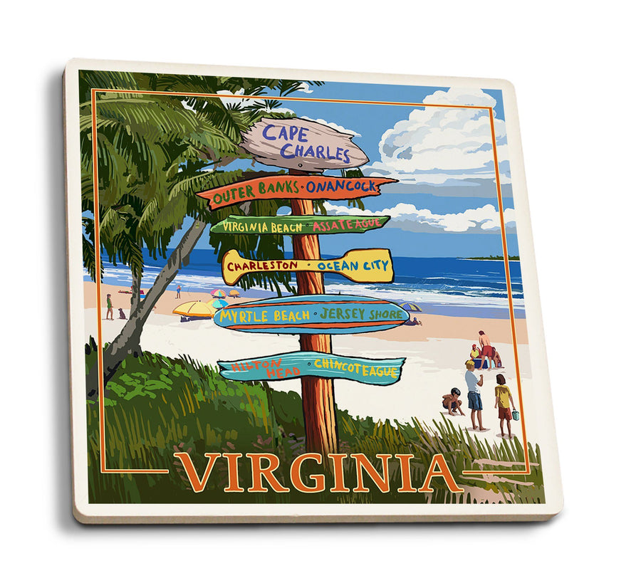 Cape Charles, Virginia, Destination Signpost, Lantern Press Poster, Coaster Set Coasters Lantern Press 