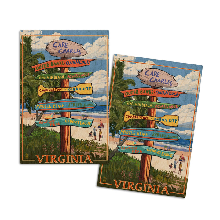 Cape Charles, Virginia, Destination Signpost, Lantern Press Poster, Wood Signs and Postcards Wood Lantern Press 4x6 Wood Postcard Set 