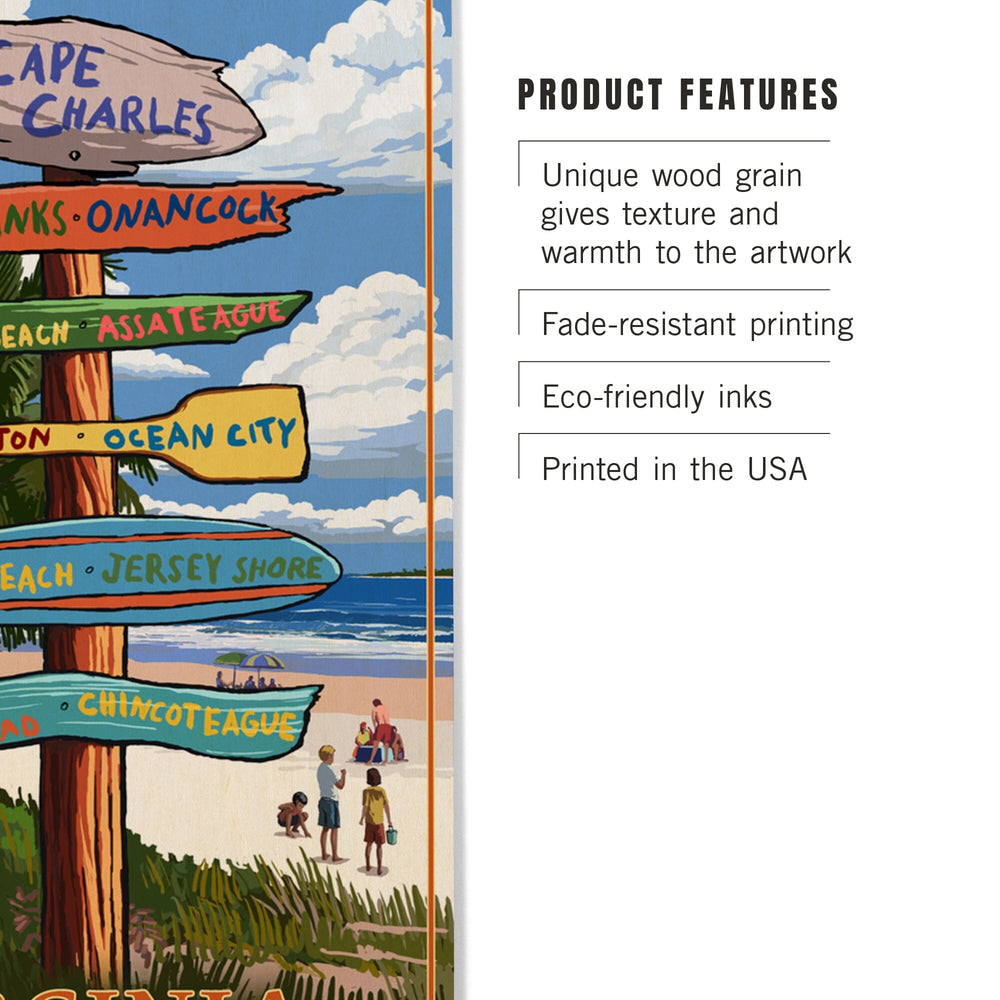 Cape Charles, Virginia, Destination Signpost, Lantern Press Poster, Wood Signs and Postcards Wood Lantern Press 