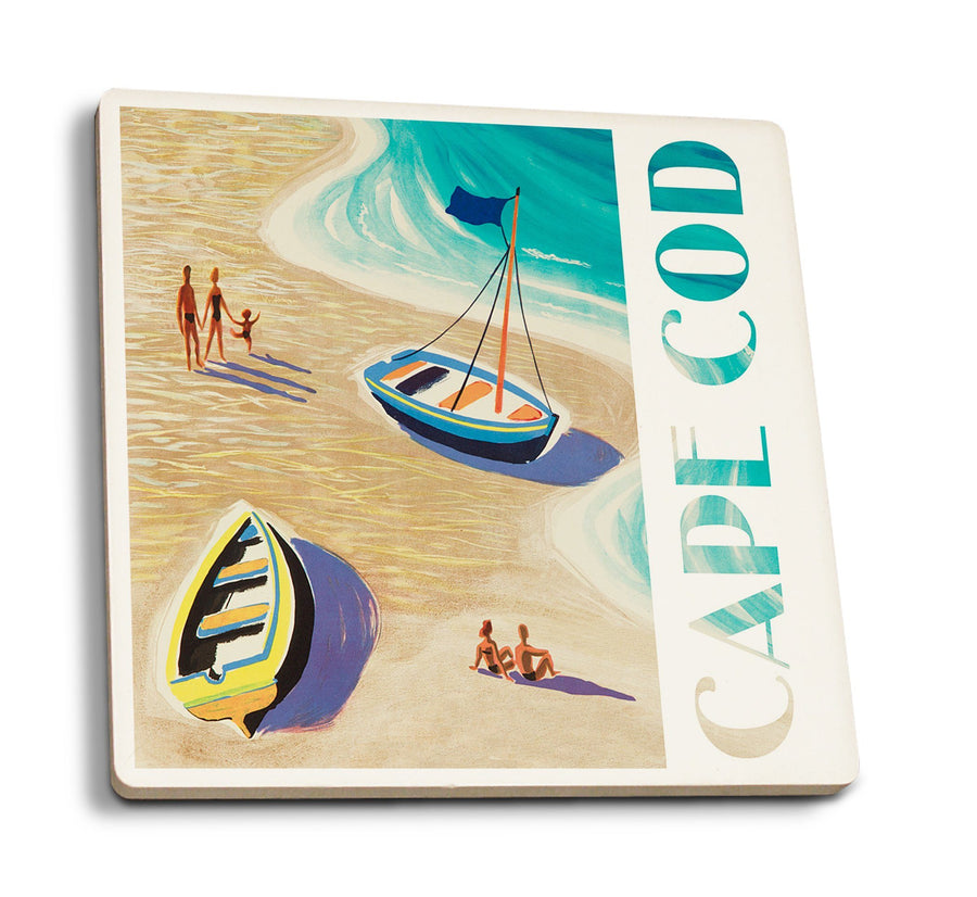 Cape Cod, Massachusetts, Beach Scene, Lantern Press Artwork, Coaster Set Coasters Lantern Press 