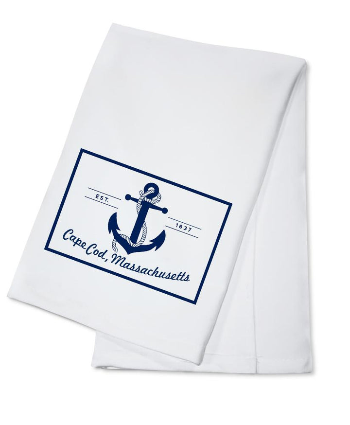 Cape Cod, Massachusetts, Blue & White Anchor, Lantern Press Artwork, Towels and Aprons Kitchen Lantern Press Cotton Towel 