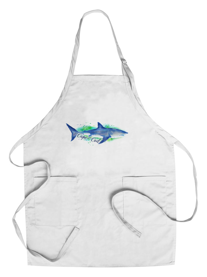 Cape Cod, Massachusetts, Great White Shark, Watercolor, Contour, Lantern Press Artwork, Towels and Aprons Kitchen Lantern Press Chef's Apron 