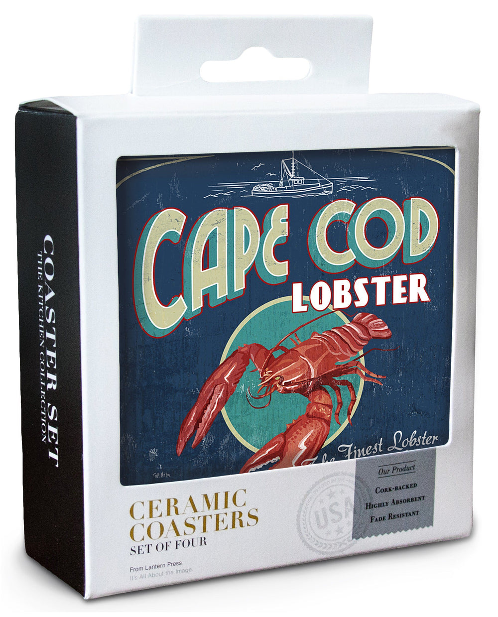 Cape Cod, Massachusetts, Lobster Vintage Sign, Lantern Press Artwork, Coaster Set Coasters Lantern Press 