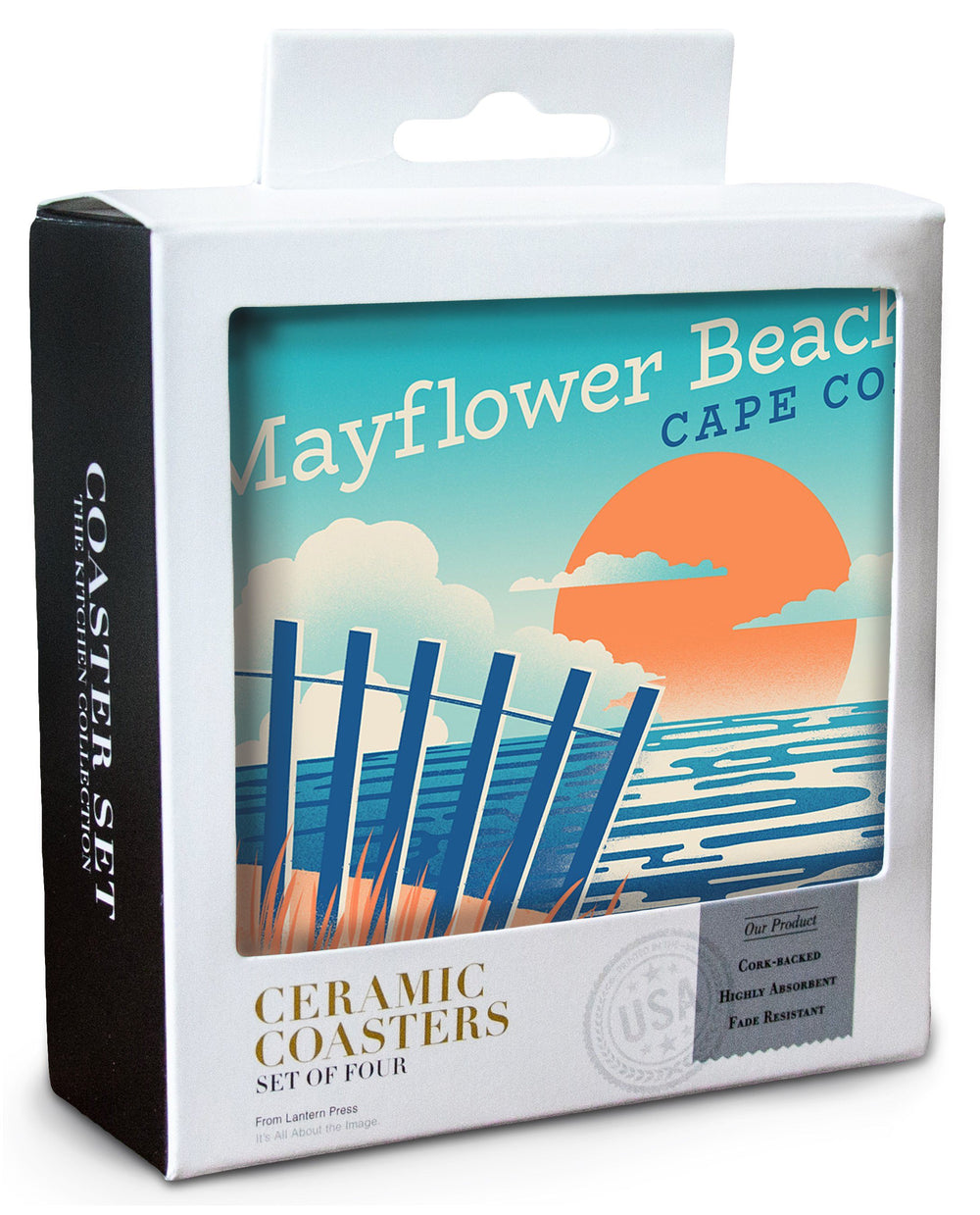 Cape Cod, Massachusetts, Mayflower Beach, Sun-faded Shoreline Collection, Glowing Shore, Beach Scene, Coaster Set Coasters Lantern Press 