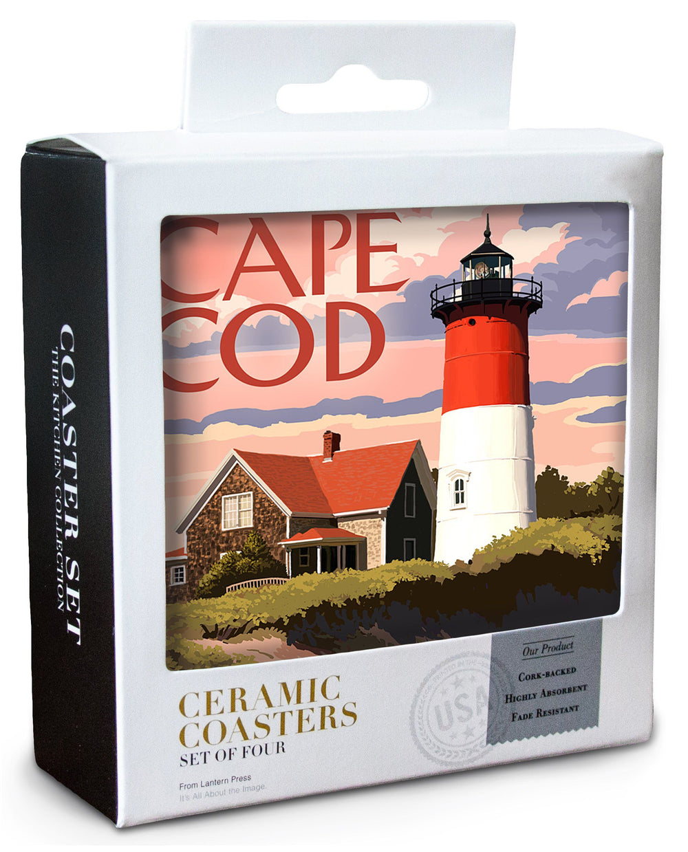 Cape Cod National Seashore, Massachusetts, Nauset Light & Sunset, Lantern Press Artwork, Coaster Set Coasters Lantern Press 