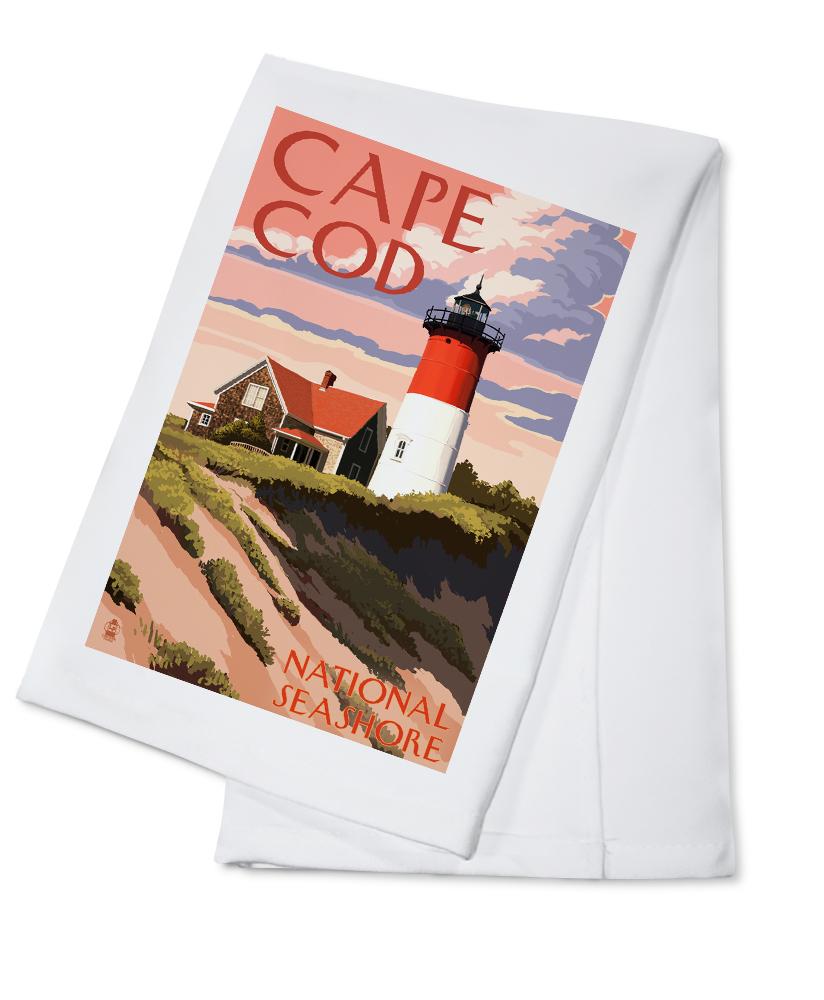 Cape Cod National Seashore, Massachusetts, Nauset Light & Sunset, Lantern Press Artwork, Towels and Aprons Kitchen Lantern Press Cotton Towel 