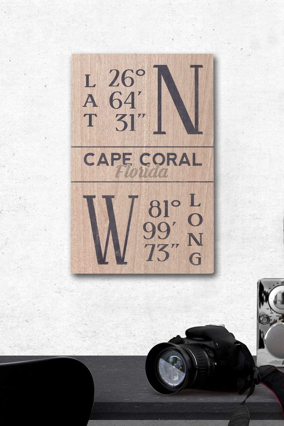 Cape Coral, Florida, Latitude & Longitude (Blue), Lantern Press Artwork, Wood Signs and Postcards Wood Lantern Press 12 x 18 Wood Gallery Print 