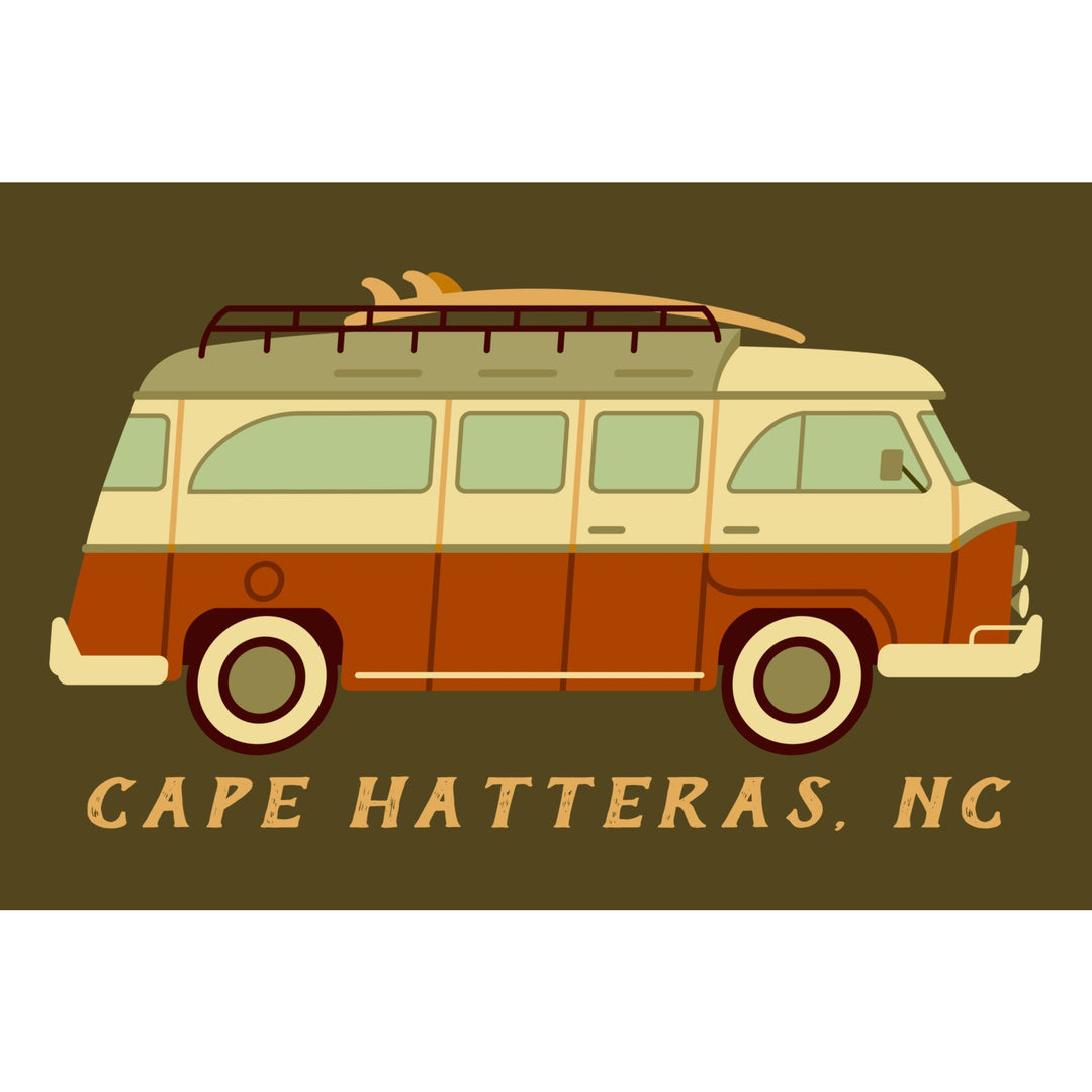 Cape Hatteras, North Carolina, Camper Van with Surfboard, Geometric, Lantern Press Artwork, Towels and Aprons Kitchen Lantern Press 