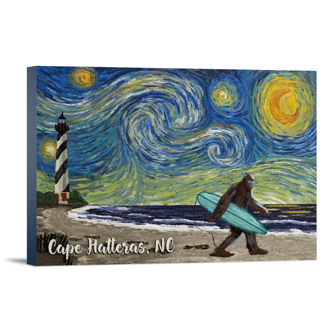Cape Hatteras, North Carolina, Van Gogh Starry Night, Bigfoot, Lantern Press Artwork, Stretched Canvas Canvas Lantern Press 12x18 Stretched Canvas 