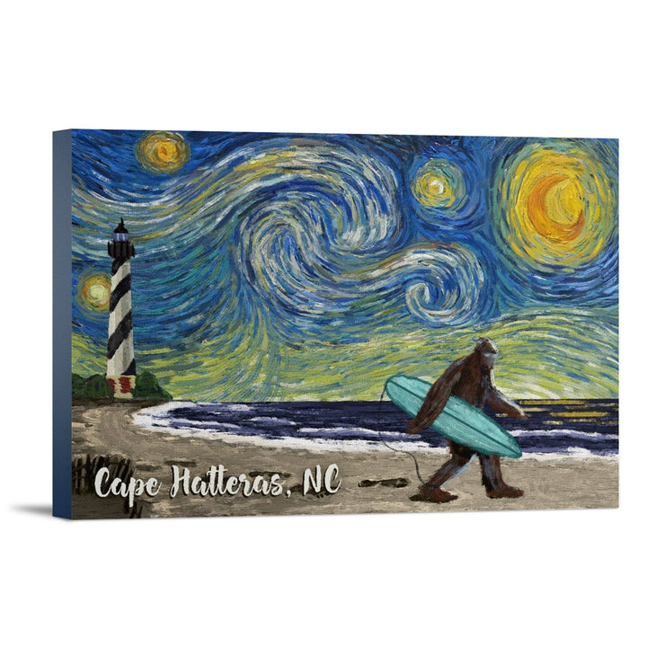 Cape Hatteras, North Carolina, Van Gogh Starry Night, Bigfoot, Lantern Press Artwork, Stretched Canvas Canvas Lantern Press 