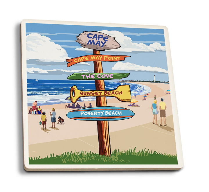 Cape May, New Jersey, Destinations Signpost, Lantern Press Artwork, Coaster Set Coasters Lantern Press 