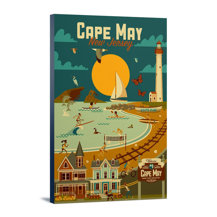 Cape May, New Jersey, Geometric, Blue Sky, Lantern Press Artwork, Stretched Canvas Canvas Lantern Press 12x18 Stretched Canvas 