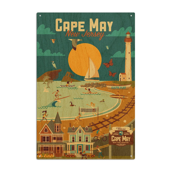 Cape May, New Jersey, Geometric, Blue Sky, Lantern Press Artwork, Wood Signs and Postcards Wood Lantern Press 10 x 15 Wood Sign 