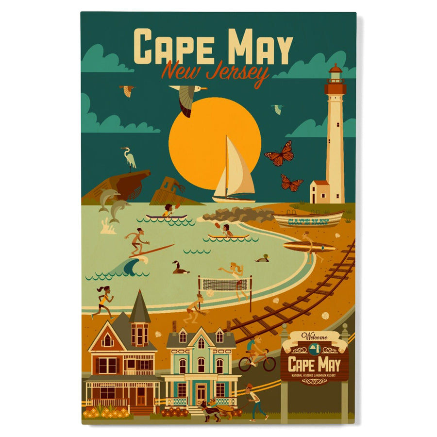 Cape May, New Jersey, Geometric, Blue Sky, Lantern Press Artwork, Wood Signs and Postcards Wood Lantern Press 