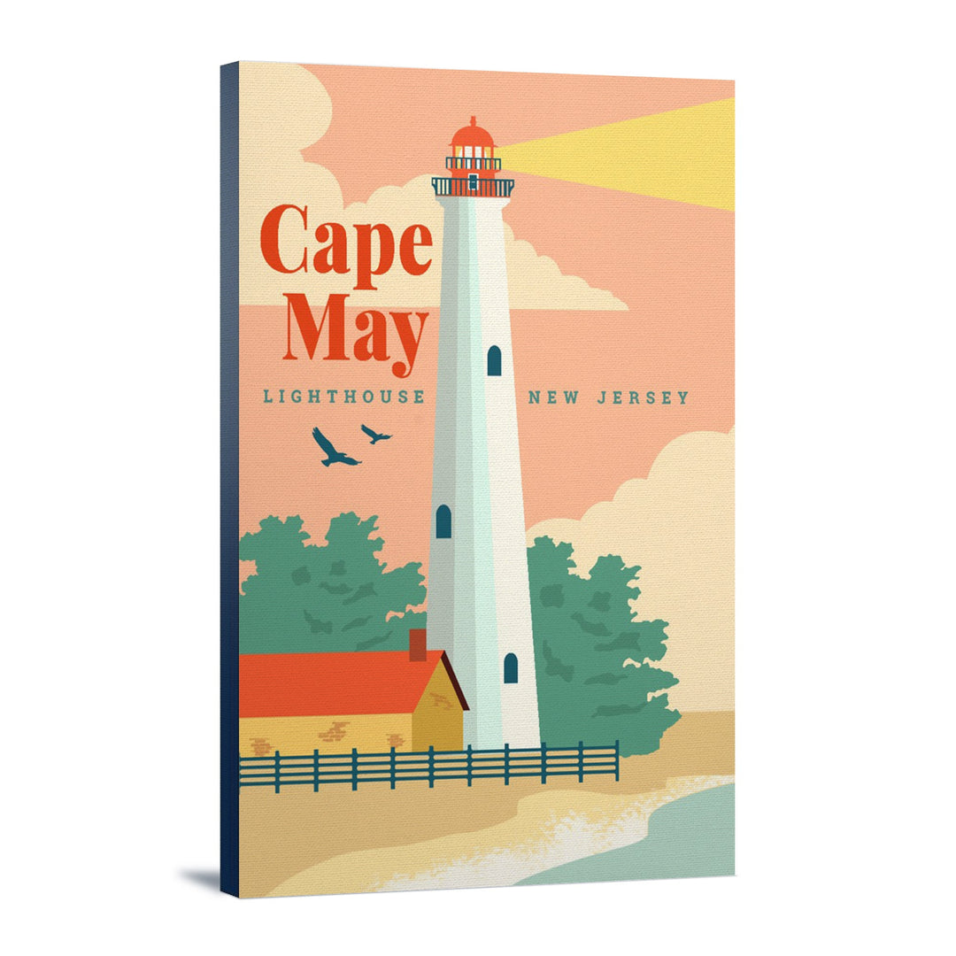 Cape May, New Jersey, Lighthouse Scene, Vector, Lantern Press Artwork, Stretched Canvas Canvas Lantern Press 12x18 Stretched Canvas 
