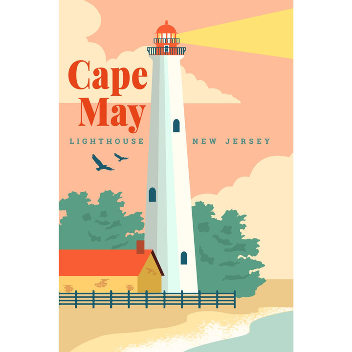 Cape May, New Jersey, Lighthouse Scene, Vector, Lantern Press Artwork, Stretched Canvas Canvas Lantern Press 