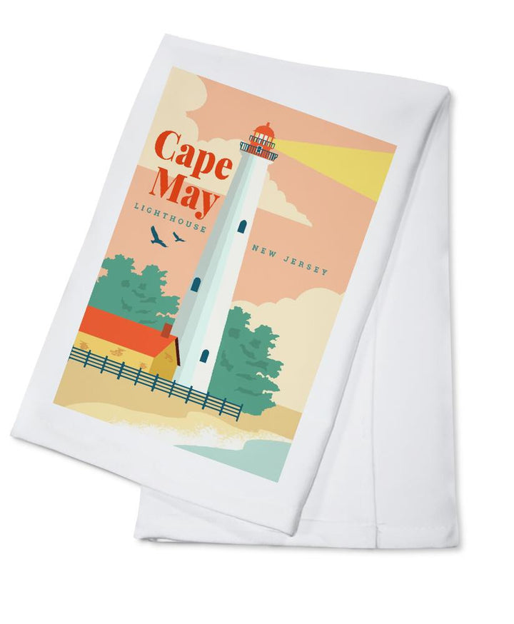 Cape May, New Jersey, Lighthouse Scene, Vector, Lantern Press Artwork, Towels and Aprons Kitchen Lantern Press Cotton Towel 