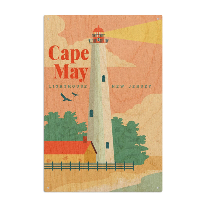 Cape May, New Jersey, Lighthouse Scene, Vector, Lantern Press Artwork, Wood Signs and Postcards Wood Lantern Press 10 x 15 Wood Sign 