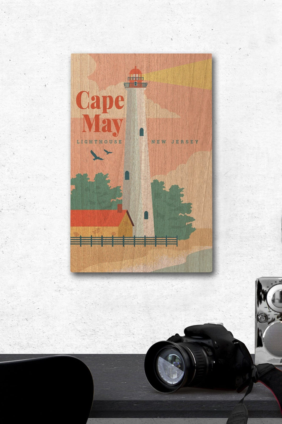 Cape May, New Jersey, Lighthouse Scene, Vector, Lantern Press Artwork, Wood Signs and Postcards Wood Lantern Press 12 x 18 Wood Gallery Print 