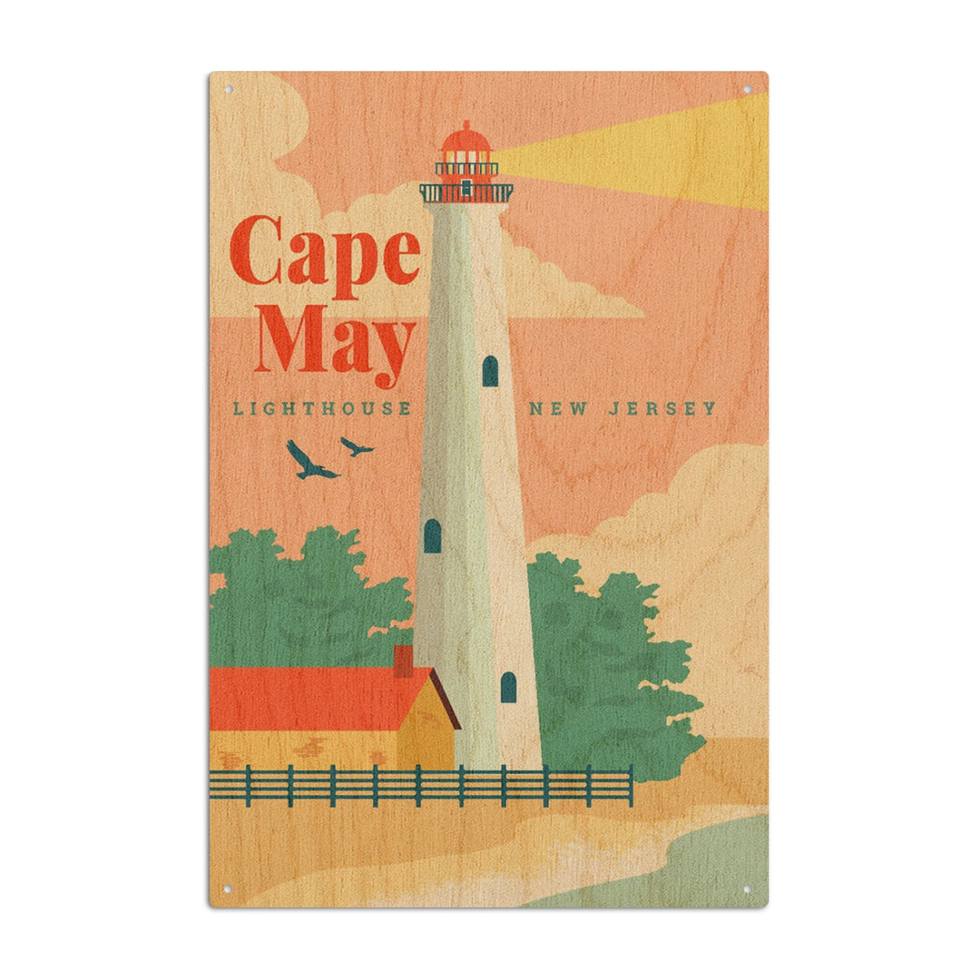 Cape May, New Jersey, Lighthouse Scene, Vector, Lantern Press Artwork, Wood Signs and Postcards Wood Lantern Press 6x9 Wood Sign 